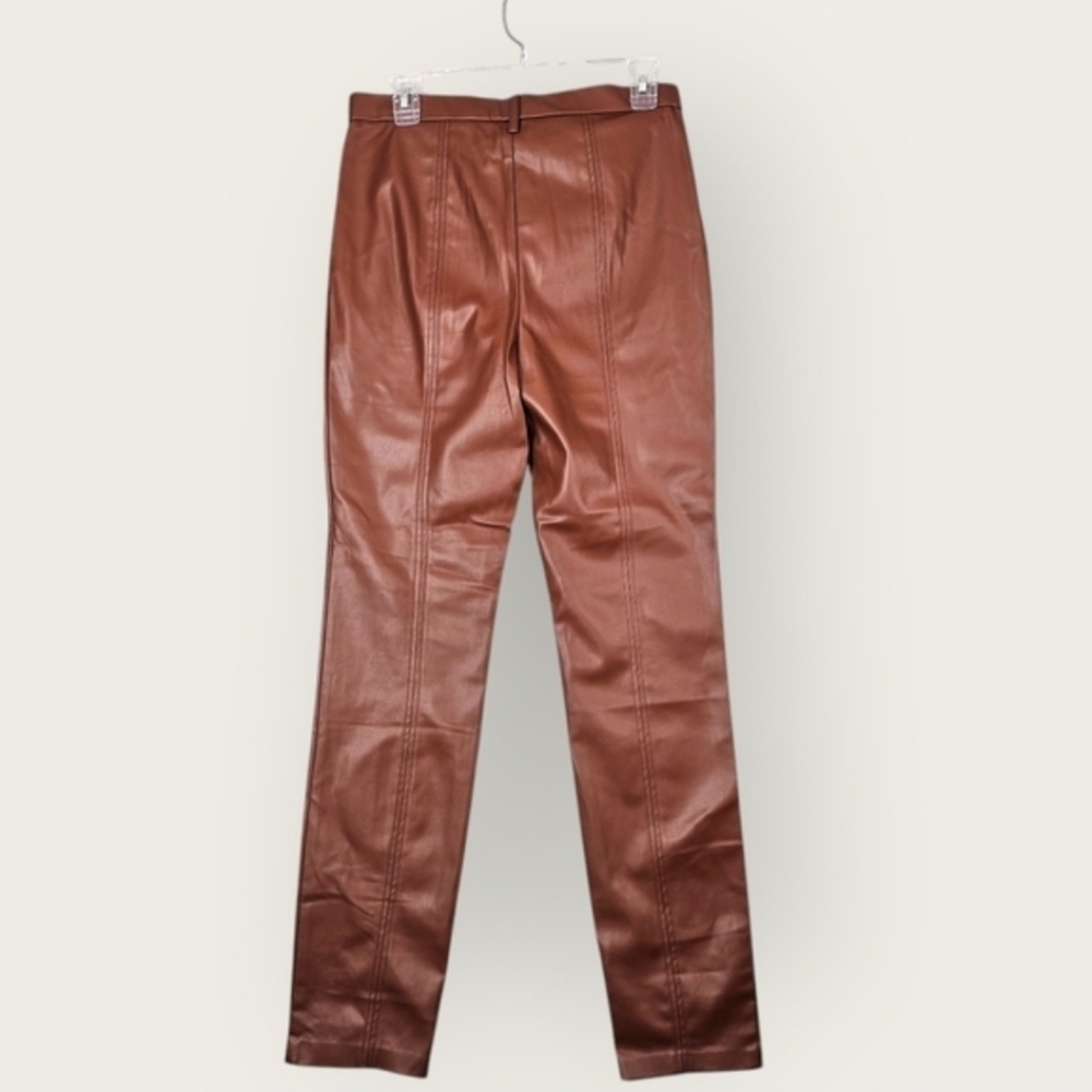 NEW Jason Wu High Rise Faux Leather Pant Slim Fit Slit Hem Caramel Medium - Picture 12 of 16